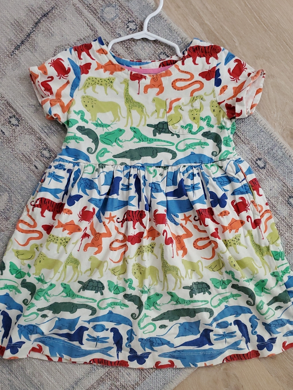 Mini Boden Girls Rainbow Animal Print Safari Zoo Cotton Dress Sz5-6y - Picture 3 of 10